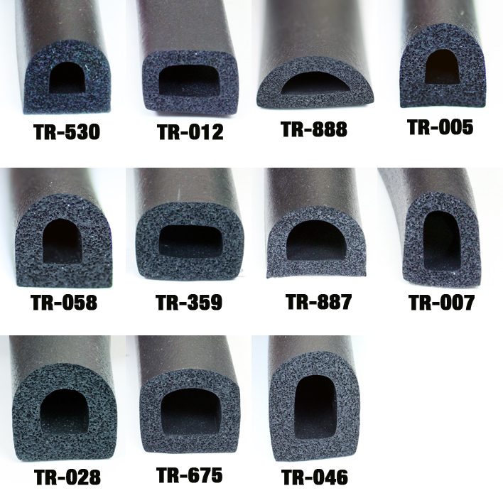 CRスポンジかまぼこ型中空 硬さ20 テープ付き (型番:TR-359/高さC :12mm/幅A :15mm/B:9/D:6/R1:5/R2