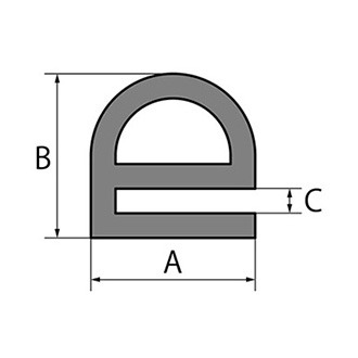 巴型ゴム No.TS-1609 (B高さ:13mm/A幅:16mm/C溝幅:3/長さ:20m) - ゴム通