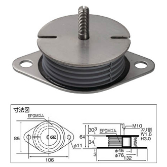 αGEL インシュレーター(プレート付・ゴム皮膜タイプ)  (型番:SF-30-STEEL/外寸:132・85/ゲル高さ:28/全高:64/ねじ寸法:M10/金具:スチール/トラスコ品番:404-0066) -  ゴム通